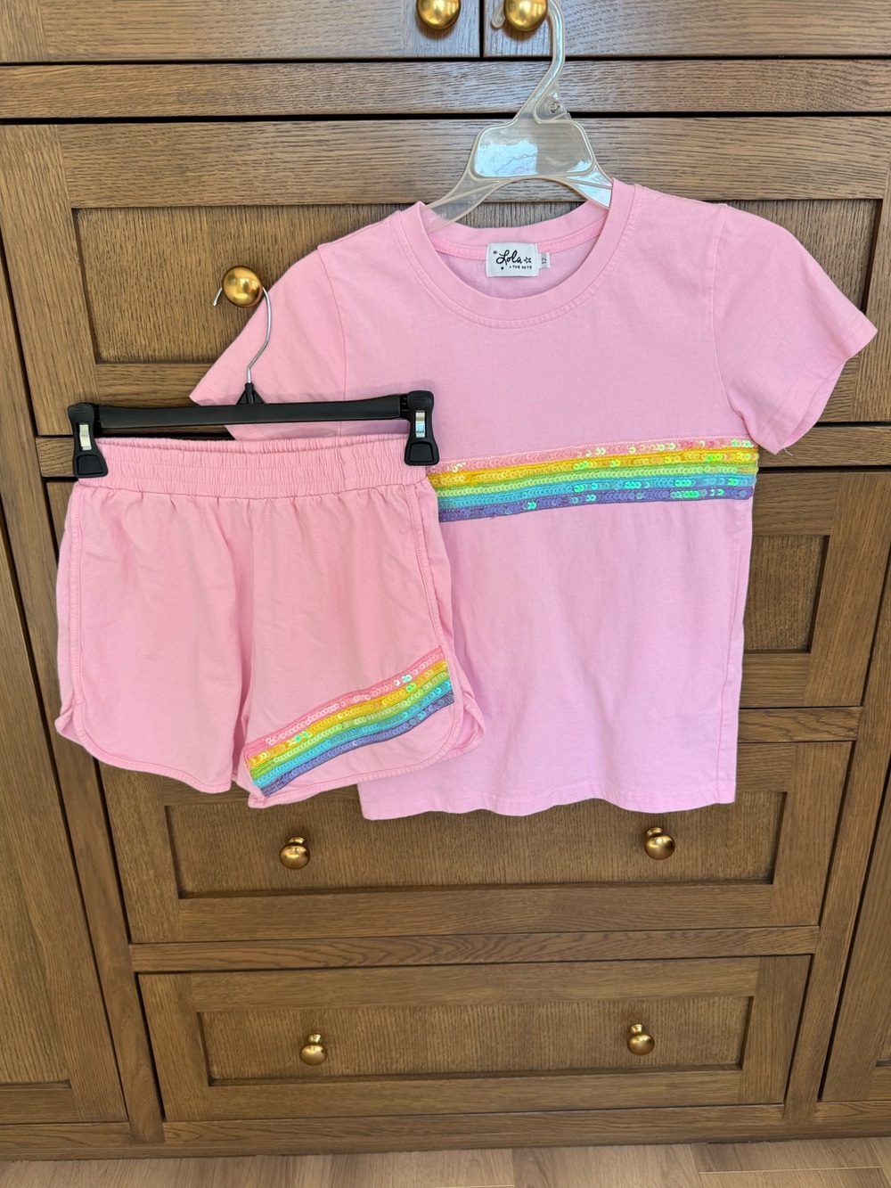 Lola & the Boys Kids Pink Rainbow Sequin Set